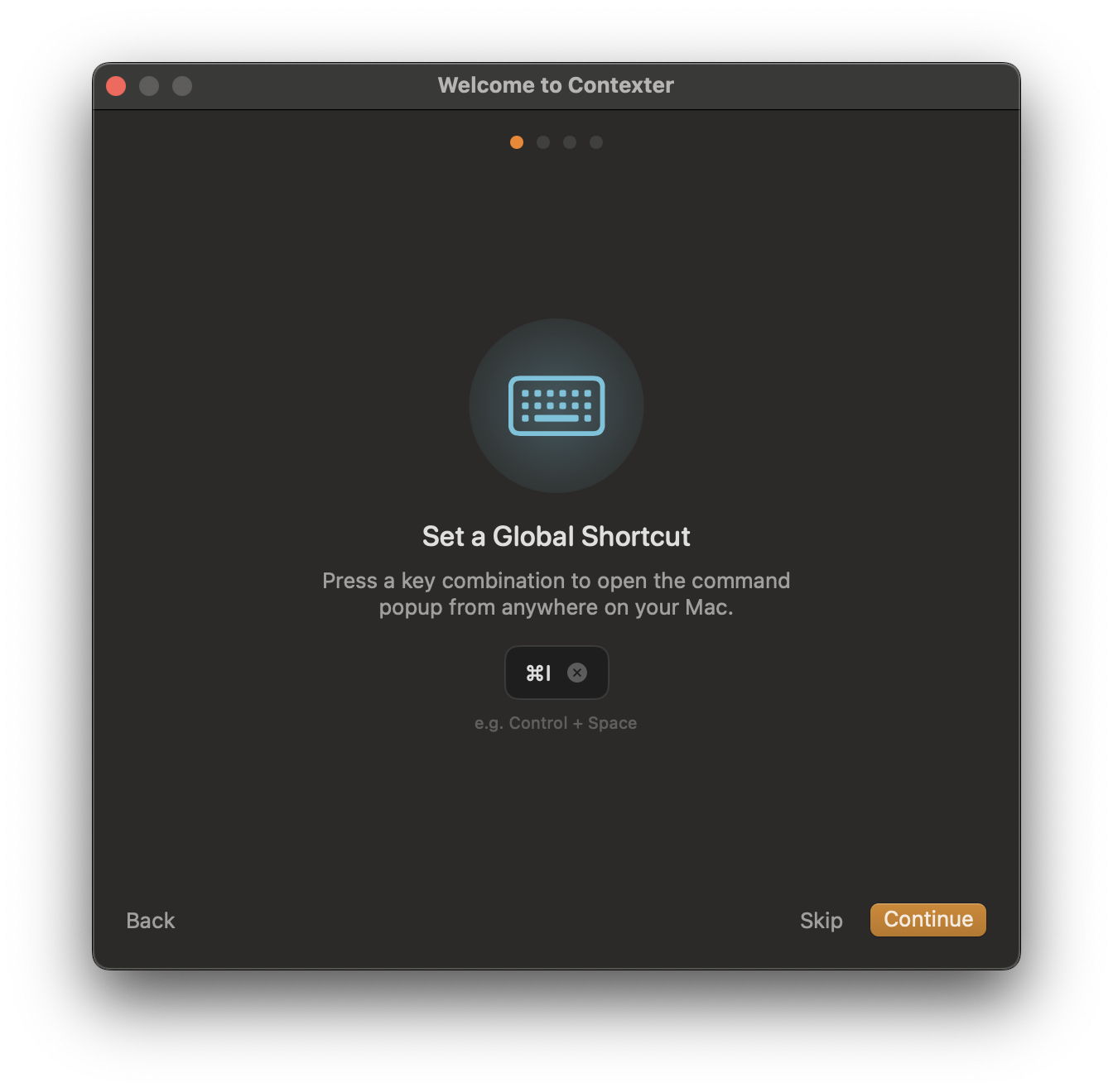 Set a global shortcut screen with Command-I recorded