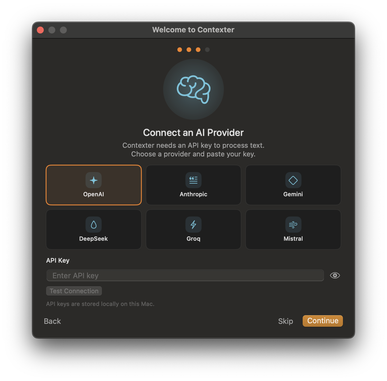 Connect an AI Provider screen with six options