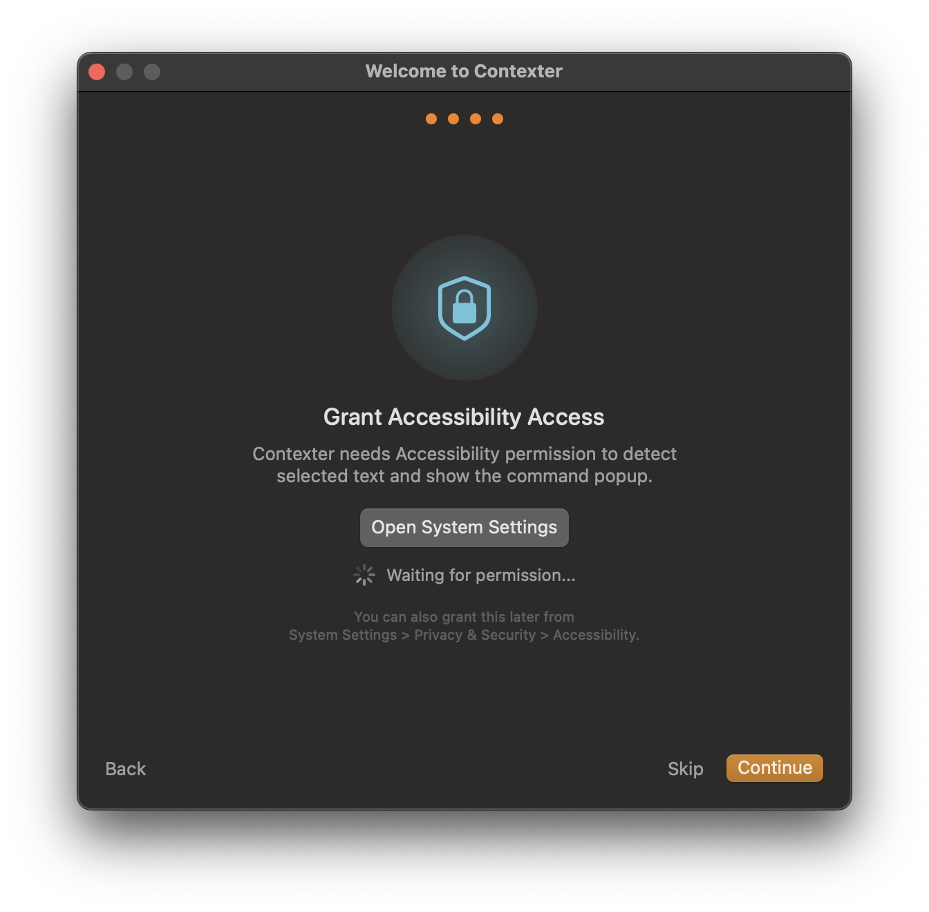 Grant Accessibility Access prompt